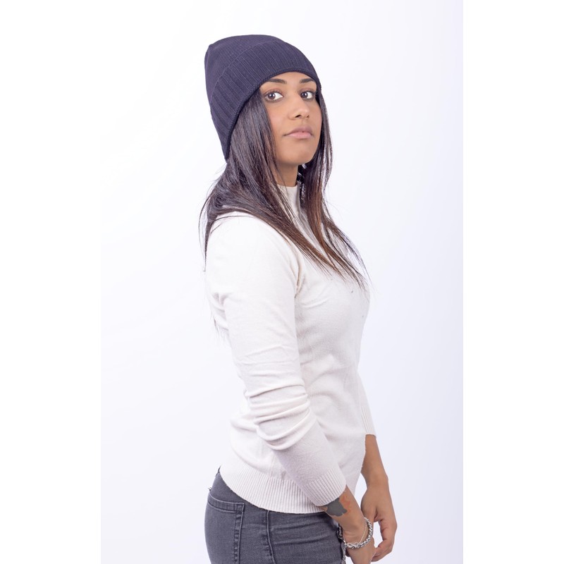 CLASSE77 Wool hat (70%) cashmere blend (30%) with ribbed lapels,