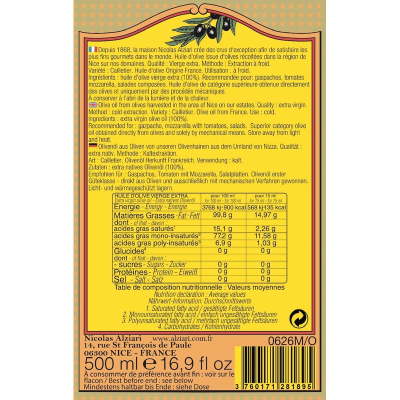 Nicolas Alziari "Cuvee Cesar" Organic EVOO, (500ml / 16.9 fl