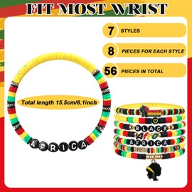 Huquary 56 Pcs Black History Month Heishi Bracelets African Bracelets Gifts Bulk Happy Black History Month Gifts for African American Freedom Day Patriotic Party Favor Decorations
