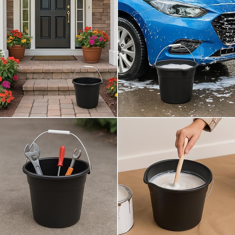 Multi Purpose Plastic Bucket with a Handle, 9-qt. House Cleaning,