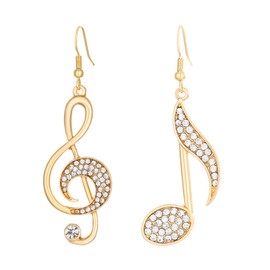 Wendalern Asymmetric Cubic Zirconia Note Earrings Diamond Rhinestone Music Symbol Dangle Drop Earrings Unequal Gold Note Hook Earrings Music Element Statement Earrings Jewellery for Women and Girls,