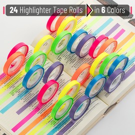 Mr. Pen- Highlighter Tape Removable, 24 Rolls, 0.31" x 16.5 ft, 6 Different Vibrant Colors, Removable Highlighter Tape for Books, Bible Strips, Transparent