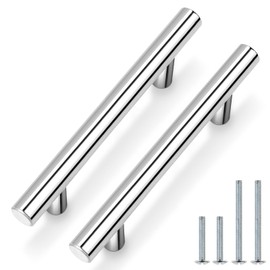Probrico (45 Pack Polished Chrome Modern Cabinet Handles 3-3/4" Hole Centers, 96mm Cupboard Pulls for Kitchen T Bar Stainless Steel Dresser Handles Chrome Cabinet Door Pulls