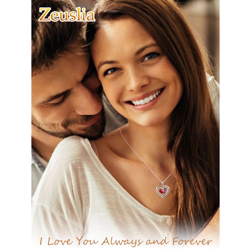 Heart Necklace for Women Sterling Silver Heart Zirconia Pendant Garnet