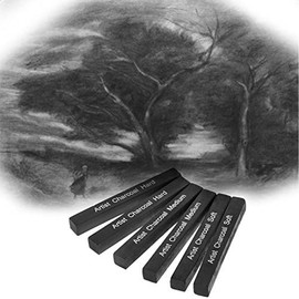 Charcoal Art Supplies, 6 Pieces, Soft, Medium, Hard, Combination, Charcoal, Set of 6, 2018, For Sketching, Drawing, Paintings, Charcoal Sticks, Children, High Heat Treatment, Adults, Fine Arts, Students, Artists, Square Axis, Hobby, Stationery, Beginners