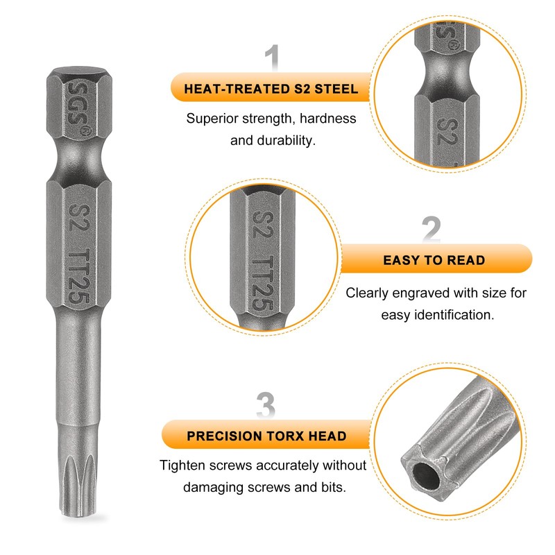 HARFINGTON TT25 Security Torx Head Screwdriver Bit 2" (50mm) Long
