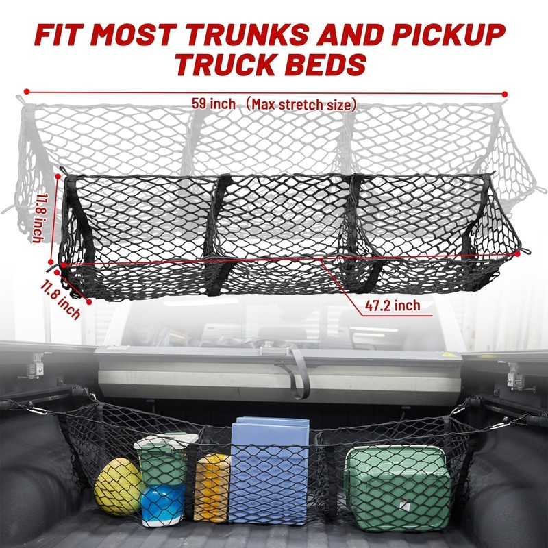 RED WOLF 3 Pocket Truck Bed Cargo Net for Toyota