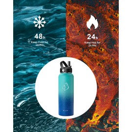 BUZIO Insulated Water Bottle with Straw, 40 oz Stainless Steel Sports Wide Mouth Water Bottle, BPA-Free Flex Cap and Straw Lid, Wide Mouth BPA-Free Sweat-Proof Sports Water Flask, Keep Hot Cold