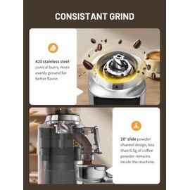 Keenstar Conical Burr Coffee Grinder, Coffee Bean Grinder with 34 Grind Settings for Home Use, Precision Timer, Touchscreen, Anti-static, Stainless Steel