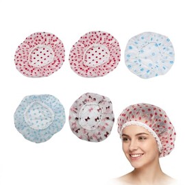Gorro de Ducha Impermeable 5Pzs, Gorra de Baño Mujer Elástico, Shower Cap Reutilizable, Gorro de Natacion Mujer y Hombre Multicolor para Spa, Salón, U