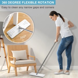 BOSHENG Mop and Bucket with Wringer Set, Hands Free Flat Floor Mop and Bucket, 8 Washable Microfiber Pads Included, Wet and Dry Use, Home Floor Cleaning System for All Floor Types and Windows