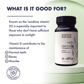 HIGHER NATURE Higher Nature - High Strength - Vitamin D3 2000iu - Immune System Support - Bone & Muscle Support - Vegetarian Friendly - 120 Capsules