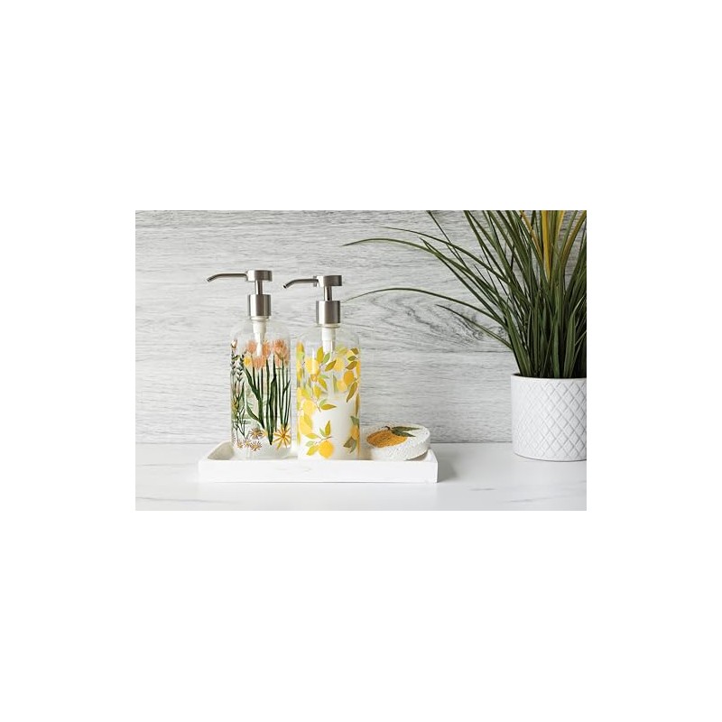 Now Designs Lemons Glass Soap Dispenser with Stainless Steel Pump,