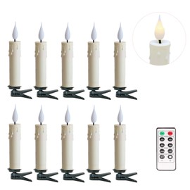 LED Taper Candles Pack of 10 Flameless 3D Flickering Taper Candles Battery Operated Taper Christmas Tree Candles Lights with Timer,Remote and Clips for Indoor and Outdoor Home Holiday Decorations