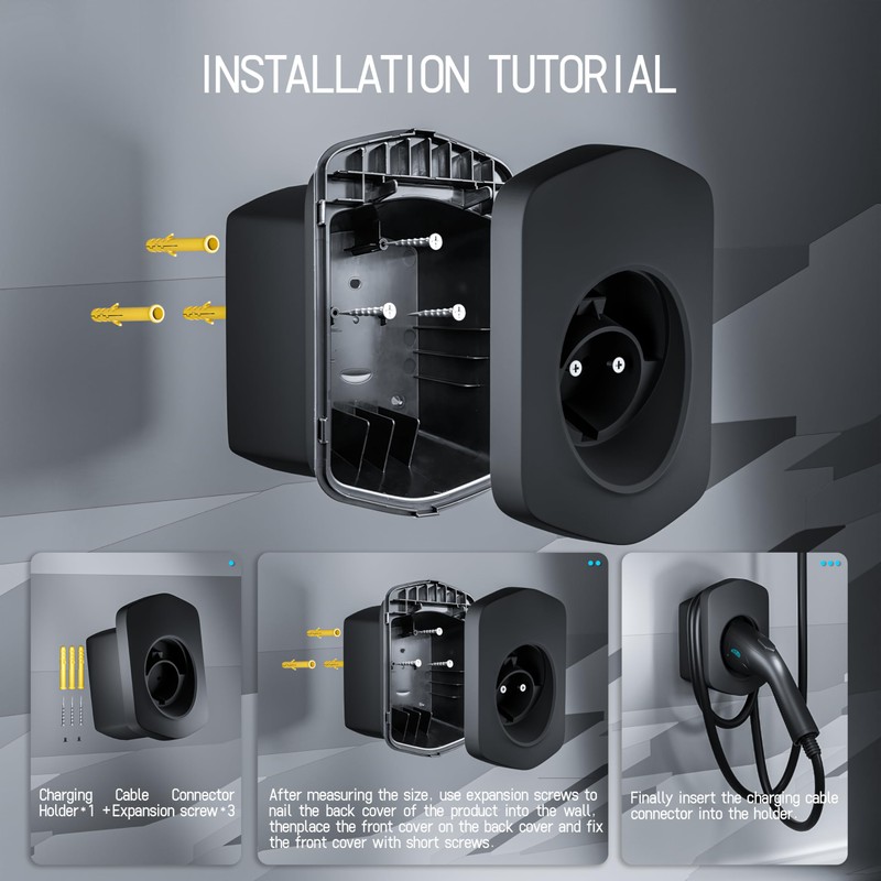 EVPEIWE EV Charger Holder, Wall-Mount Connector Nozzle Holster Dock for