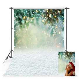 MEHOFOTO 5x7ft White Snow Photo Studio Background Winter Christmas Snowflake Landscape Green Leaves Bokeh Photography Backdrops Props