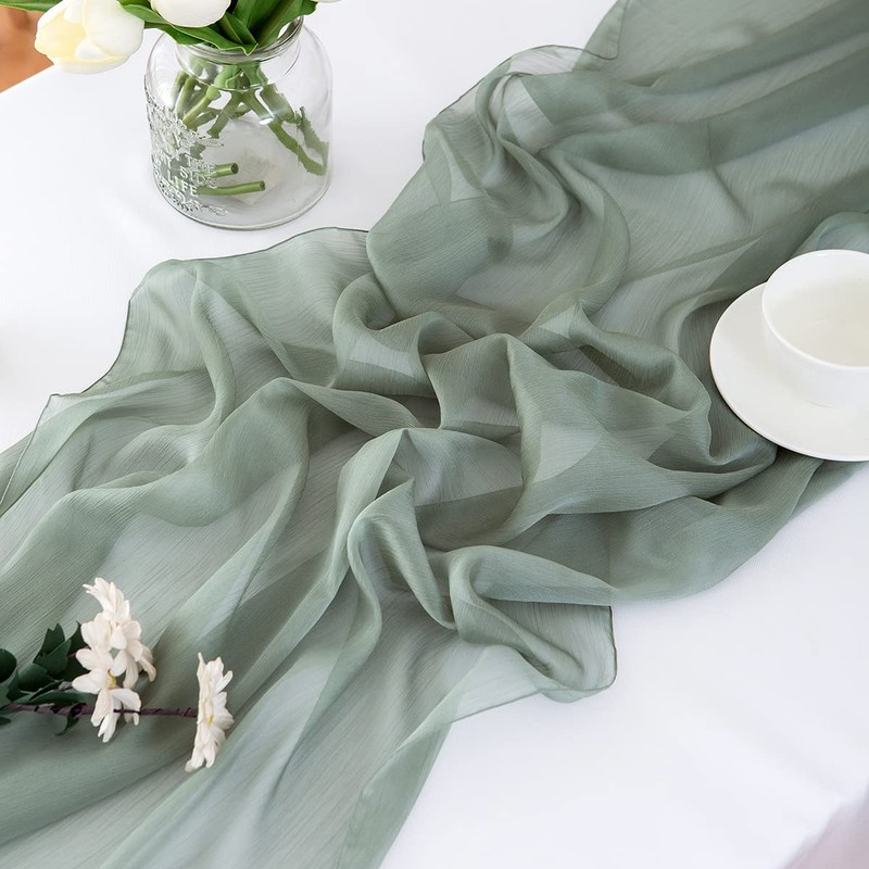 Chuqing Chiffon Table Runner, Green, 70 cm x 3 m,