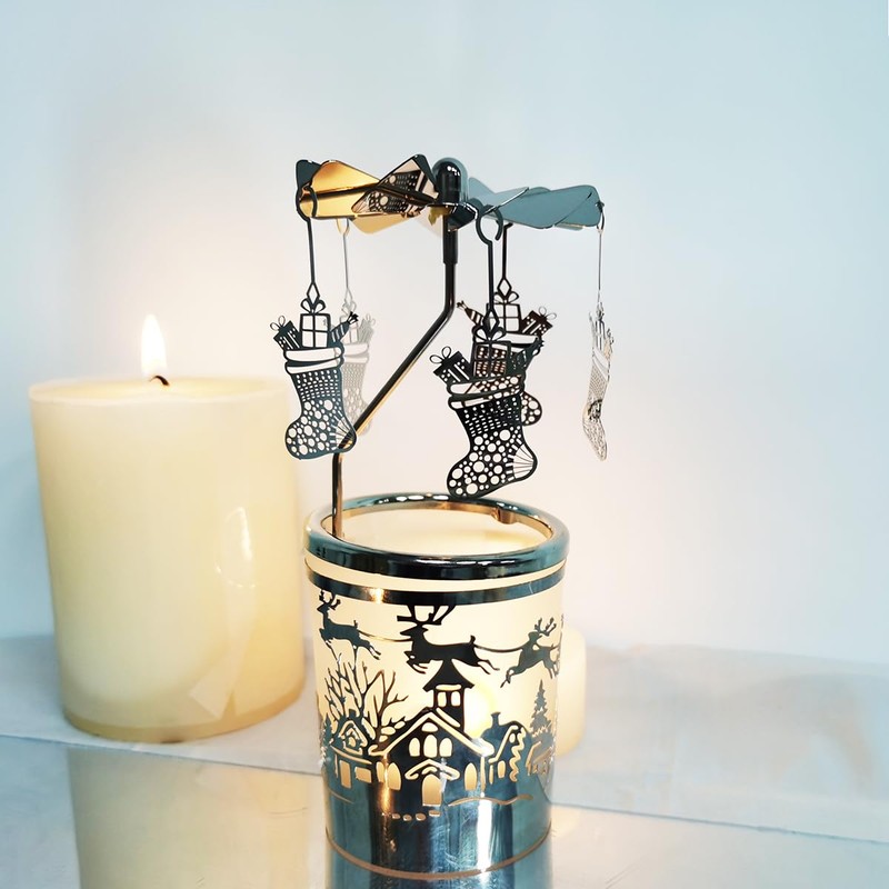 kingnero Carousel Candle Rotary Candle Holder Spinning Candleholder Metal Tea