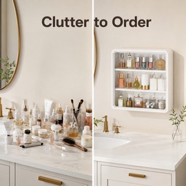 Bathroom Organizer for Cosmetics and Toiletries - Transparent Multi-Layer Display Cabinet with Removable Shelves, No-Drill Storage
