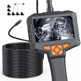 66FT Endoscope Camera with Light, Ginocaco 4.3'' HD 1080P Borescope Inspection Camera with 8 Adjust LED Lights, Semi-Rigid Cable, IP67 Waterproof Scope for HVAC Tool, Gadget Gift for Men