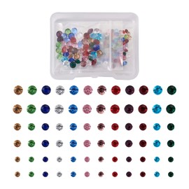 Pandahall 180Pcs Glass Rhinestone Diamond Cabochons Dome 3/4/5mm Mixed Color No Hole Diamond Shape Birthstone Loose Beads for Jewelry Making