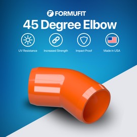 FORMUFIT 3/4" 45 Degree Furniture Grade PVC Fitting in Orange, Made in USA, UV-Resistant, Impact-Proof, 1.050” Actual Socket Diameter (Pack of 8) - F03445E-OR-8