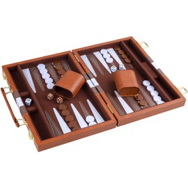 RERIVER Backgammon Set 2 Players Classic Backgammon Sets for Adults Board Game with PU Leather Case Portable and Travel Backgammon Set (Retro Brown, 18inch)
