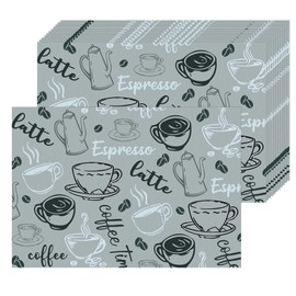 50 Pack Coffee Bar Placemats Paper Placemats Disposable 16x 11 Inch Espresso Coffee Place Mats for Kitchen Dining Table Decoration Grey