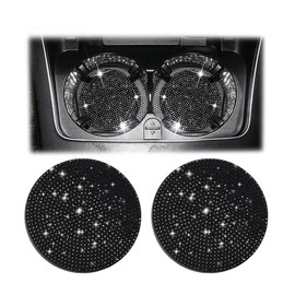 CGEAMDY Car Drink Holder Coaster, Pack of 2 7 cm Bling Rhinestone Non-Slip Insert Coasters, Universal Glitter Crystal Cup Holder Coaster, Car Interior Decor Accessories for Women (Black)