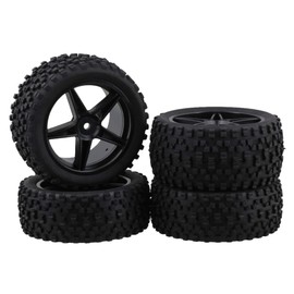 Mxfans 4pcs Black Dot Rubber Tires & Black Pentagram Wheel Rim for RC1:10 Off Road