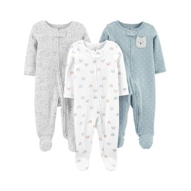 Simple Joys by Carter's Unisex Babies' Cotton Footed Sleep and Play, Pack of 3, Llama/Rainbow/Bear, 0-3 Months
