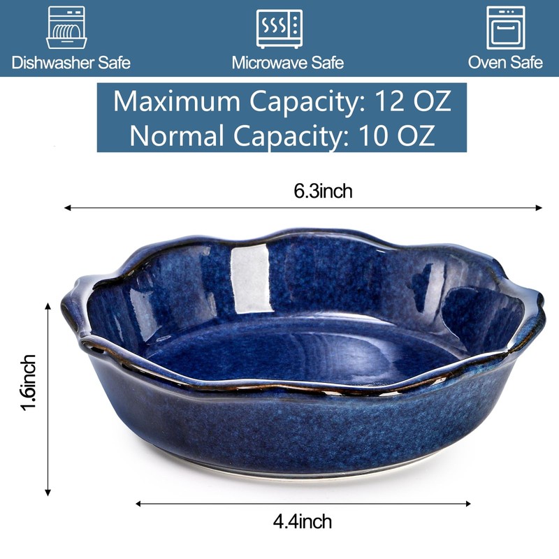 Peohud 6 Pack Ceramic Mini Pie Pans, 6 Inch Small