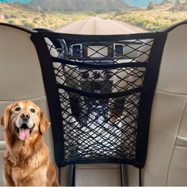 CEMZENFIX Dog Car Net Barrier 3-Layer– Stretchable Dog Car Barrier & Pet Divider Dog Barrier for Car Back Seat with Storage Mesh – Easy Install, Safer Driving with Pets & Kids – Fits Most Cars & SUVs