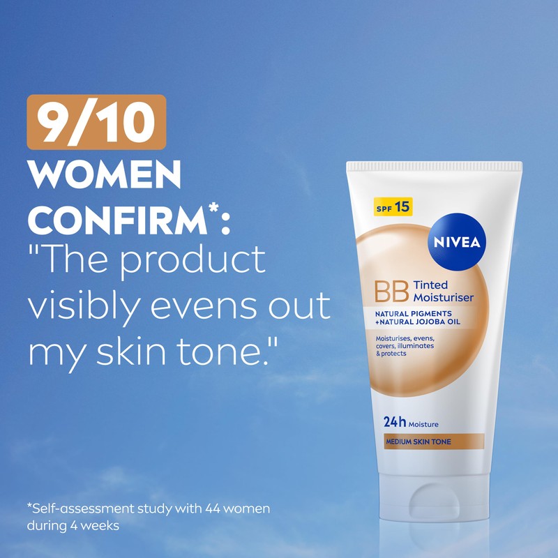 NIVEA BB Tinted Moisturiser SPF 15 Medium (50ml), 24 Hour