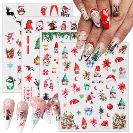 8 Sheets Christmas Nail Art Stickers 3D Winter Nail Stickers Christmas Nail Supplies Self-Adhesive Cute Nail Decals Reindeer Santa Claus Design Nail Art Charms for Women Xmas Manicure Decorations