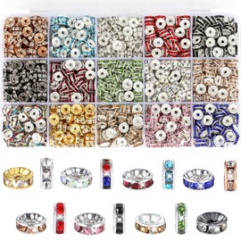 ZHIYUXI 600PCS 15Colors Rondelle Spacer Beads for Jewelry Making 8mm Crystal Rhinestone Spacer Beads for Bracelets Necklaces
