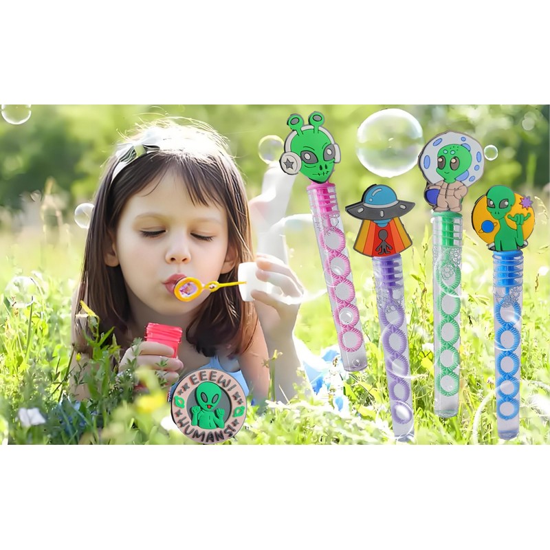 24 Packs Bulk Mini Alien Bubble Wands for Kids 3-5