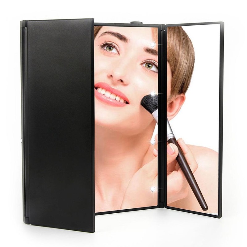 LED Trifold Makeup Mirror 360 Degree Tri Fold Led Illuminated