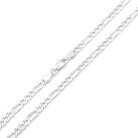 Giorgio Bergamo 925 Italian Sterling Silver 3.5mm Solid Figaro Chain, ITProLux Link Necklace, (20)