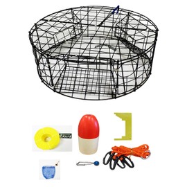 KUFA Vinyl Coated Round Crab Trap & Accessory kit (100' Poly Rope with line Weight,Caliper,Harness,Bait Bag & 14" Float) CT110+CAP3
