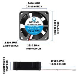 WINSINN 25 mm RGB Fan 12 V, LED Colourful 3D Printer Micro 12 Volt Fan 2510 Hydraulic Bearing, Brushless Cooling 25 mm x 10 mm 2 Pin (Pack of 4)