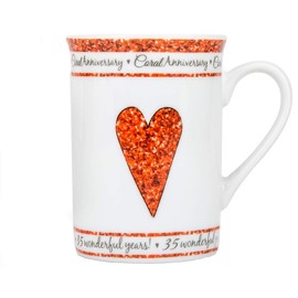 Beautifully Designed 35th Coral Wedding Anniversary Set of Ceramic Mugs with Hearts | Dishwasher and Microwave Safe with Decorative Keepsake Box