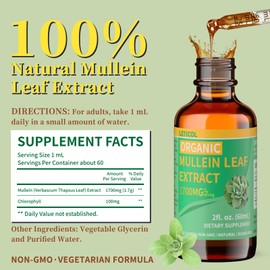 LETSCOL Organic Mullein Drops for Lung Cleanse, Powerful 1700mg Mullein Leaf Extract for Immune & Respiratory Support, Natural Mullein Supplement Tincture Drops Non-GMO & Vegan, 2 Fl Oz