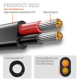 energeaster 16 Gauge Wire 2 Conductor Electrical Wire, 16 AWG Wire Stranded PVC Cord, 12V Low Voltage/Tinned Copper/Flexible/16/2 Wire for Automotive Wire LED Strips Lamp Lighting Marine (30FT-9.1M)