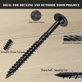 50PCS #14 X 4 Inch Timber Wood Screws, ZTF Outdoor Deck Screws Star Drive, Heavy Duty Black Coated Construction Wood Screw, Rust Resistant Lag Screws for Timber, Log, Landscaping,Torx Bit Included