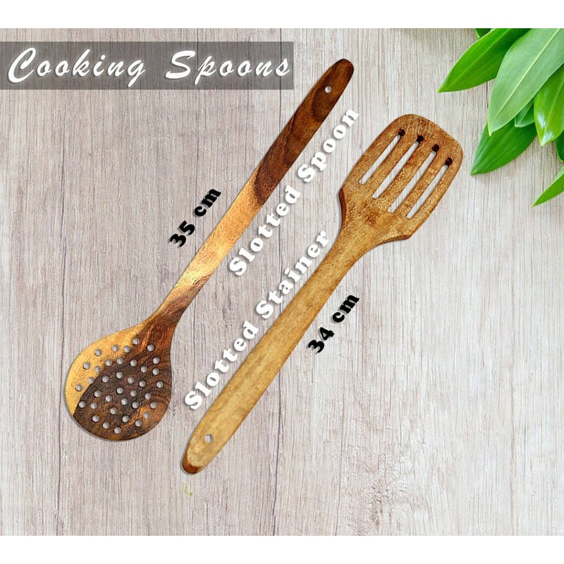 PEBBLE CRAFTS Handmade Wooden Cooking Spoons and Serving Spoon Set