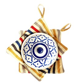 CUSHYSTORE 2X Bowl Cozy Canvas Holders Heat and Cold Resistant Anti-Scalding Protector (Retro Stripe)