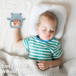 Silicone Baby Teether Toy for 3-24Months, BPA-Free Handheld Teething Relief Toy for Sore Gums, Easy-to-Grip Animal Design for Infants & Toddlers, Dishwasher Safe(Groundhog Dusty Blue)