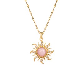 Dainty Pink Sun Pendant Necklace for Women 14K Gold Plated Shiny Crystal Celestial Choker Chain Necklace Adjustable Comfortable Elegant Birthday Holiday Jewelry Gift 18inch