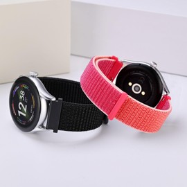 ANNEFIT Nylon Sport Loop Watch Bands 18mm, 2 Packs Quick Release Adjustable Strap for Men Women (Black and Pomegranate)